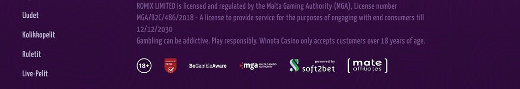 Winota Casino lisenssi