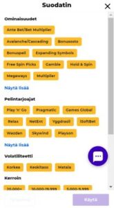 Boost Casinon peliaulan suodattimet