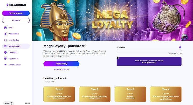 MegaRush Casino Loyalty Palkintosi