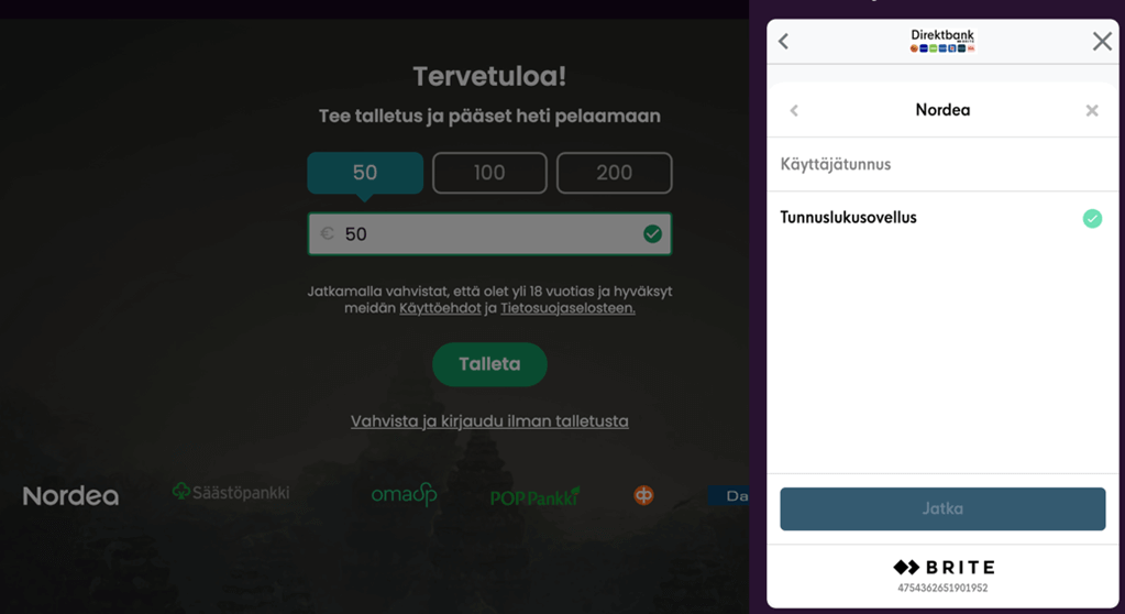 Brite kasino valitse talletettava summa