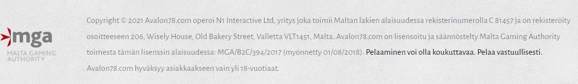 Avalon78 Casino lisenssi