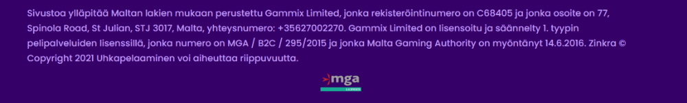 Zinkra Casino lisenssi