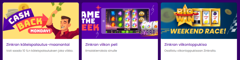 Zinkra Casino tarjoukset