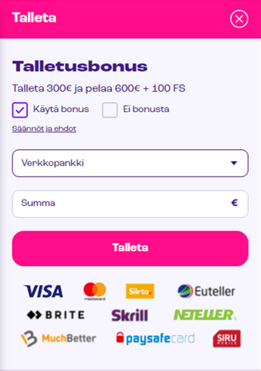 Spinz Casino talletus
