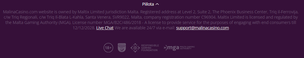 Malina Casino lisenssi