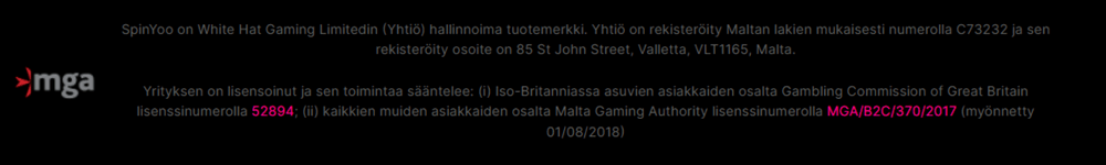 SpinYoo Casino lisenssi