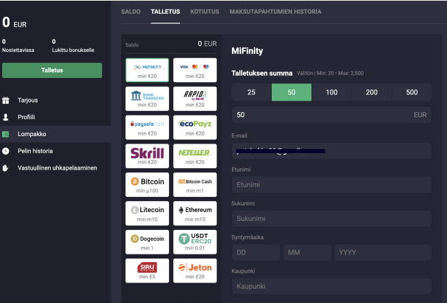 Winning.io Casino talletus