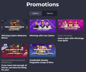 Winning.io Casino tarjoukset