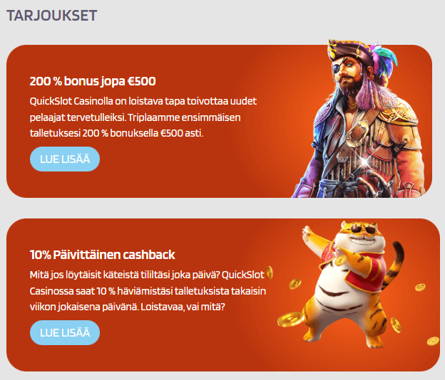 QuickSlot Casino tarjoukset