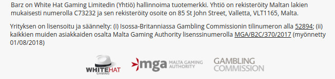 Barz Casino lisenssi