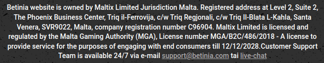 Betinia Casino lisenssi