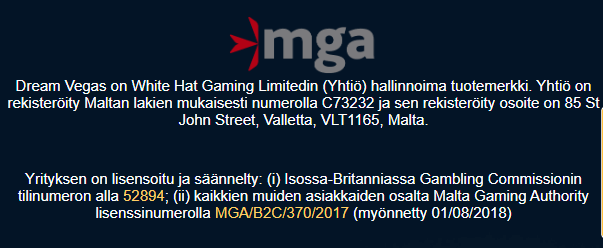 Dream Vegas Casino lisenssi