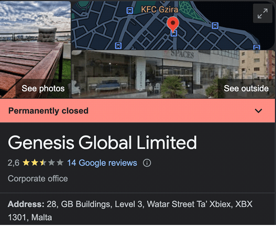 Genesis Global closed