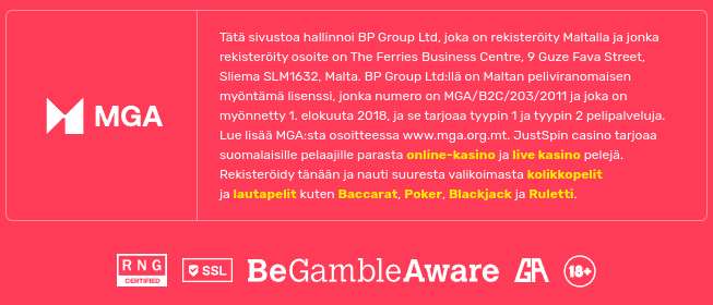 JustSpin Casino lisenssi