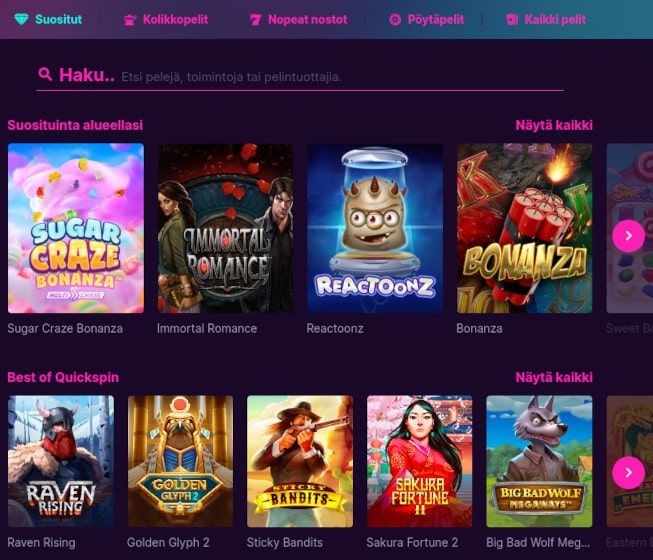 Kanuuna Casino pelit