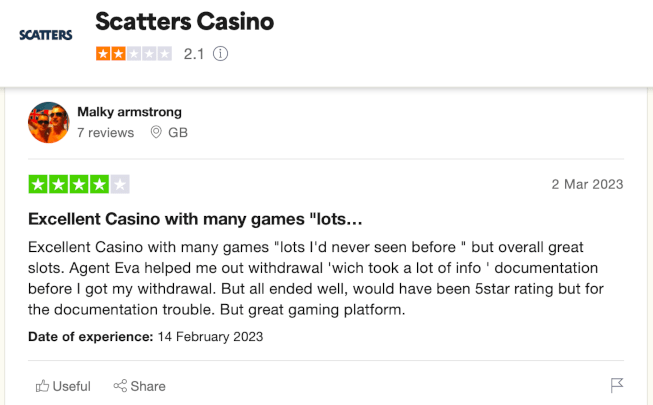 Scatters Casino Trustpilot
