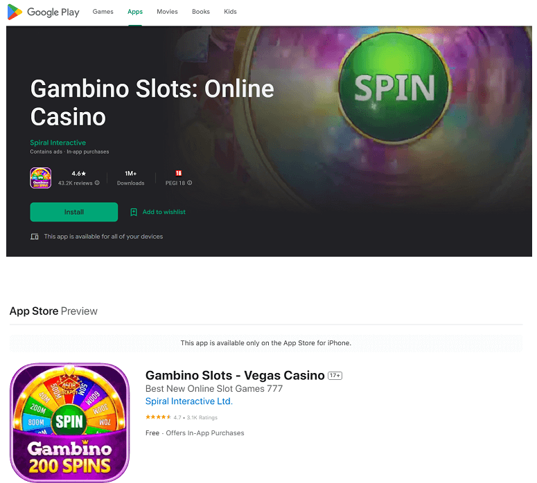 Gambino Slots lataa applikaatio 