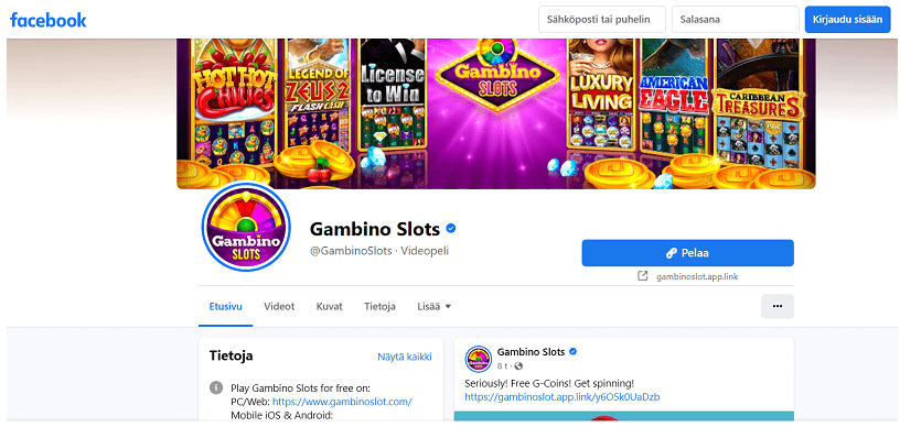 Gambino Slots - Yhdistä Facebook