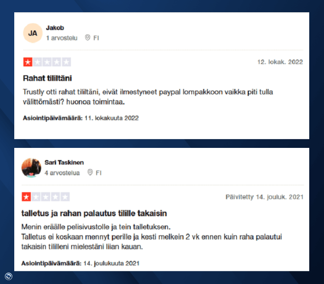 Trustly kokemuksia - rahojen palauttamisessa kestää jopa 1–2 viikkoa