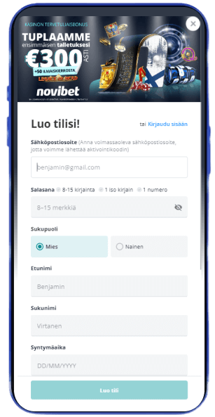 Novibet Casino rekisteröityminen