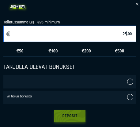 Rise of Bets Casino talletus