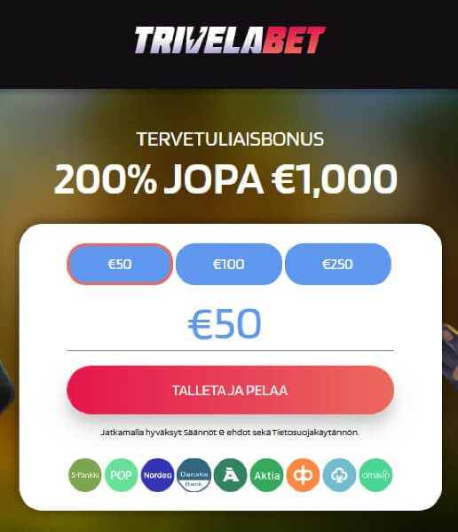 Trivelabet Casino rahansiirrot