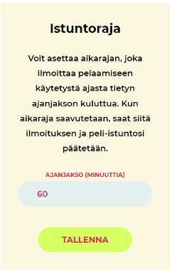 Istuntorajan asettaminen nettikasinolla