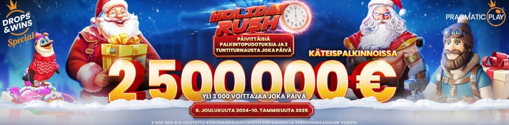 2,5 miljoonaa joulurahaa jaossa HappySpins, QuickSlot ja Happyslots Casinoilla