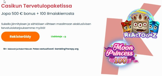 Casiku Casino bonus antaa ensitalletuksella 500€ ja 100 ilmaiskierrosta. Casiku Casino bonus antaa ensitalletuksella 500€ ja 100 ilmaiskierrosta.