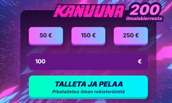 Nopea pay n play talletus Kanuuna Casinolla