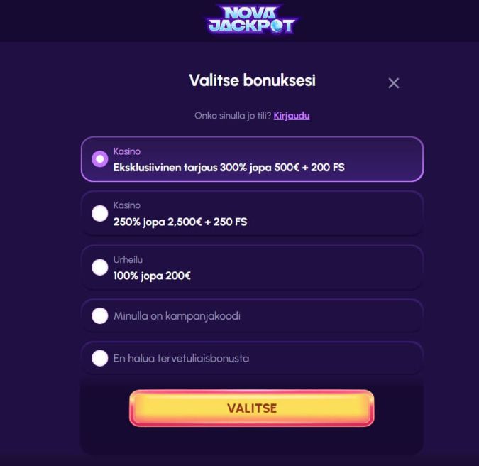 NovaJackpot Casino bonus