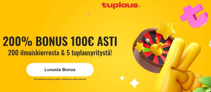 Tuplaus Casino bonus on 200% aina 100€ asti. Tuplaus Casino bonus on 200% aina 100€ asti.