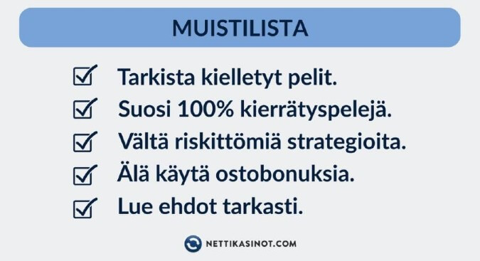 Yhteenveto – Pelaa bonuksella fiksusti