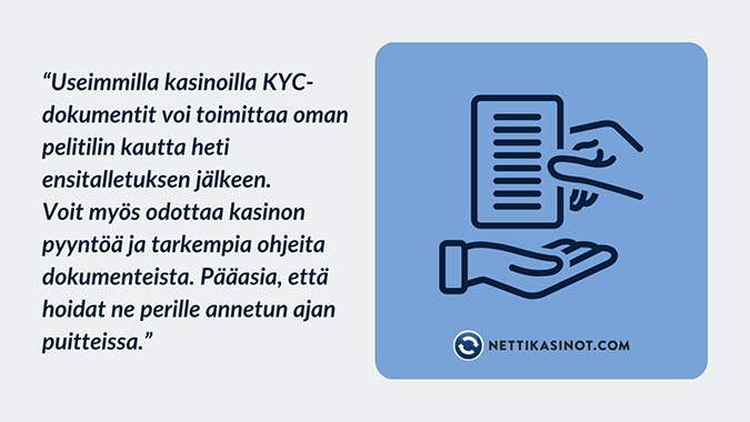 Hoida KYC-dokumentit kasinolle nopeasti, jotta kotiutukset sujuvat joutuisasti