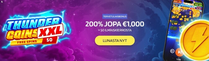 Lyrabet Casino bonus on kooltaan 200%/1000€ + 50 ilmaiskierrosta.