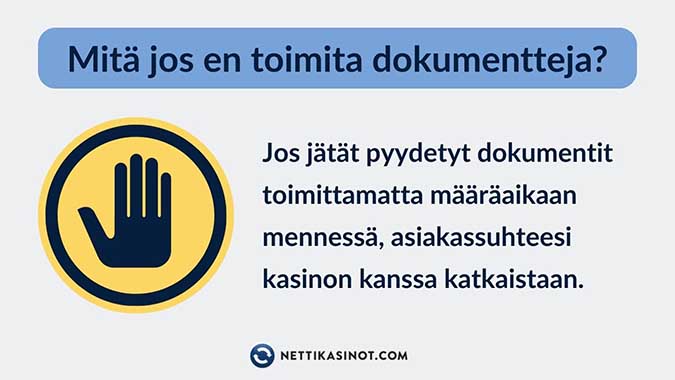 Mitä tapahtuu, jos en toimita dokumentteja kasinolle