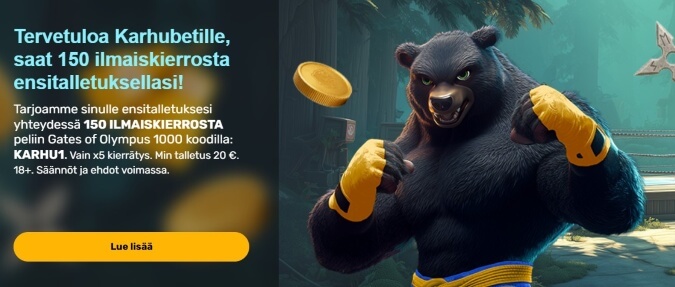 KarhuBet Casino bonus on 150 ilmaiskierrosta.