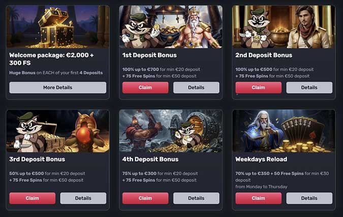 The Slotz Casino Bonus The Slotz Casino bonus kattaa 4 ensimmäistä talletusta.