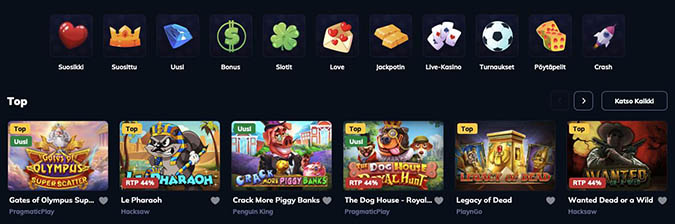 RioAce Pelit RioAce Casinon pelivalikoima