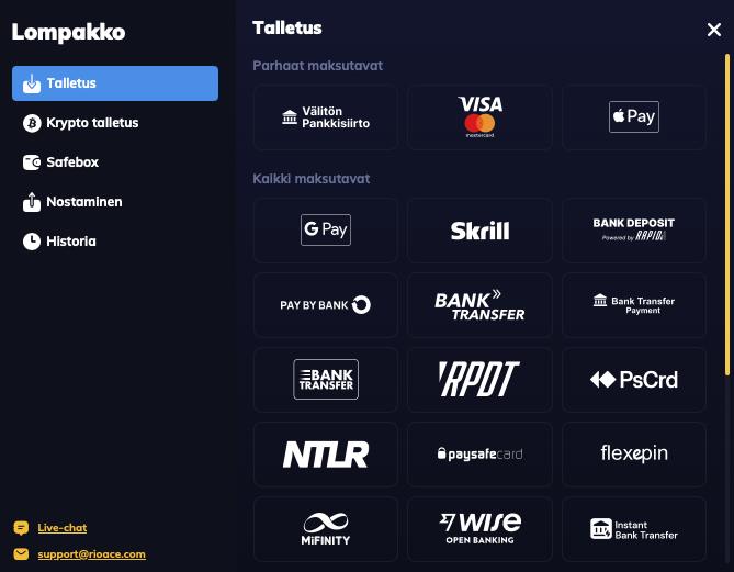 RioAce Talletus RioAce talletusmenetelmät
