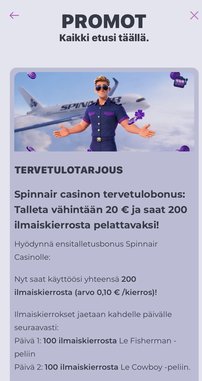 Spinnair Casinon tervetuliaisbonus Spinnair Casinon tervetuliaisbonus